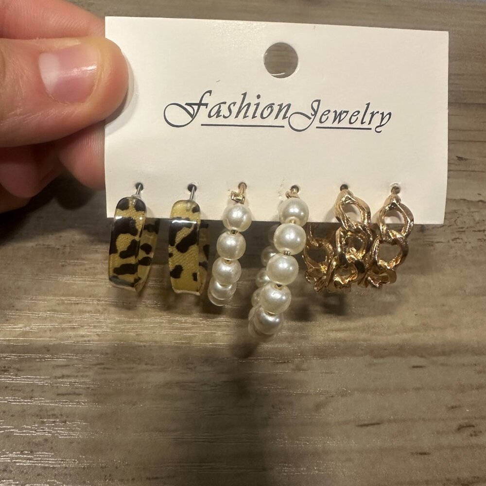 NWT Fashion Jewelry 3 Earring Set (Small/ Medium Hoops) In Package